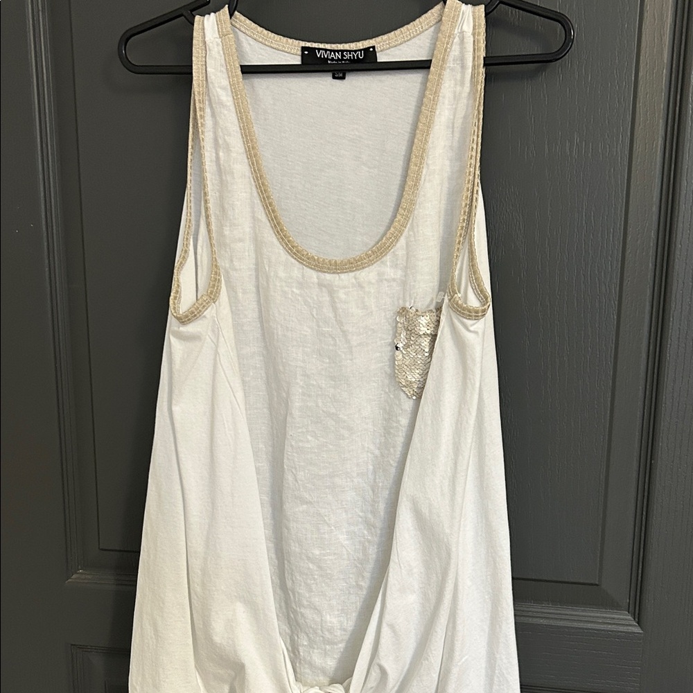 Linen Tank Top with Gold Accents by designer Vivian Shyu